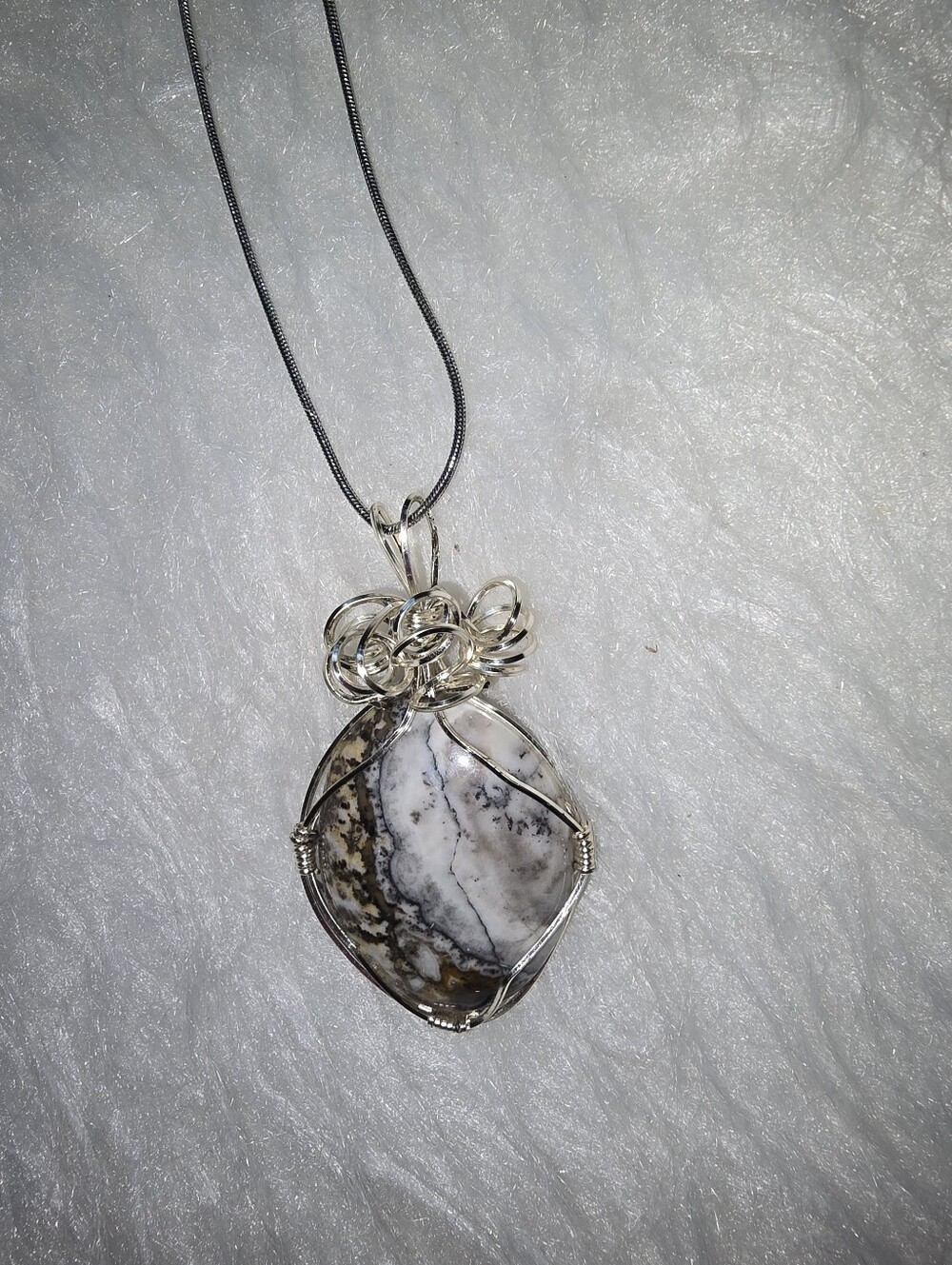 New Jasper Stone Silver Wrapped Pendant
